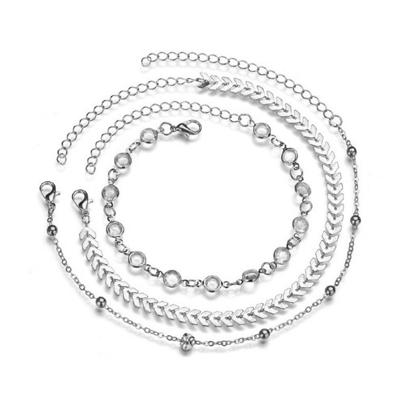 Bohemian 3 Piece Chevron Crystal Anklet Set - Picture 9 of 16